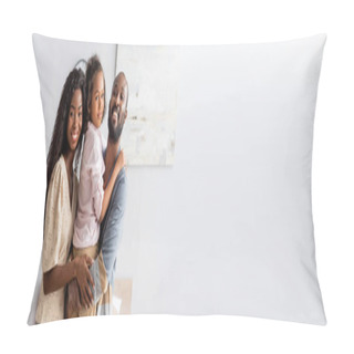 Personality  Website Header Of African American Man Holding Daughter On Hands While Mother Embracing Them And Looking At Camera Pillow Covers