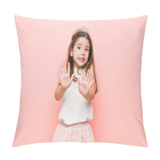 Personality  Little Girl Wearing A Princess Look Rejecting Someone Showing A Gesture Of Disgust. Pillow Covers