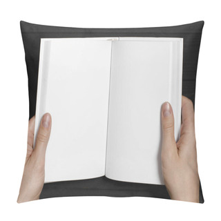 Personality  Men's Hands Hold A White Book With Clean Pages Pillow Covers