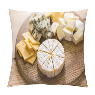 Personality  Variety Of Cheese Kinds On Wooden Board Pillow Covers