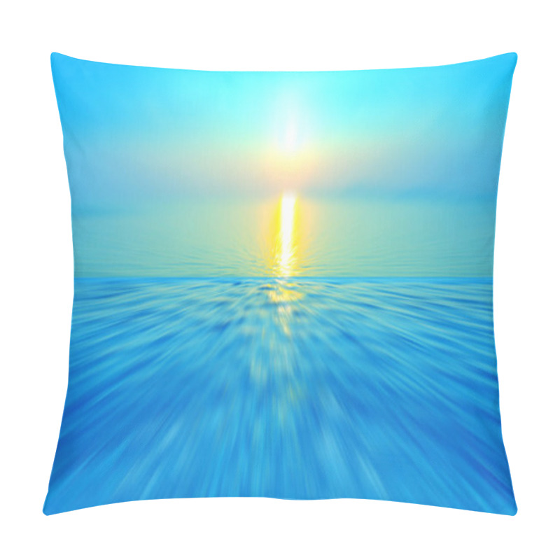 Personality  Motion blurred background of refraction in water. Panoramic dramatic view of Infinity sunset on the sea at twilight times pillow covers