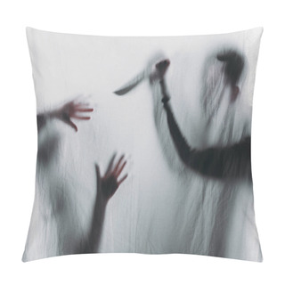Personality  Silhouette Of Someone Holding Knife And Murdering Victim, Crime Concept Pillow Covers