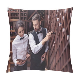 Personality  Sommeliers Choosing Wine In Cellar Pillow Covers
