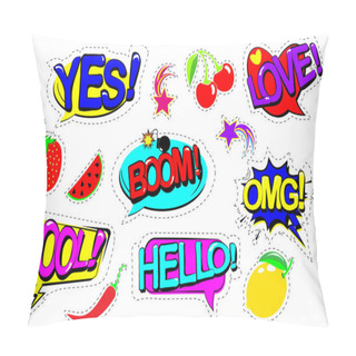 Personality  Set Patch Comic Badges. Hand Drawn Vector Cartoon Funny Pop Art Stickers. Modern Doodle Sketch And Inscriptions. Isolated On White Background. Vector Pillow Covers