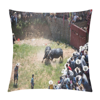 Personality  Visitors And Local People Of Miao And Dong Ethnical Minorities Watch A Bullfight To Mark Liu Yue Liu, Or The Sixth Day Of The Sixth Month On The Chinese Lunar Calendar, In Congjiang County, Qiandongnan Miao And Dong Autonomous Prefecture, Southwest C Pillow Covers