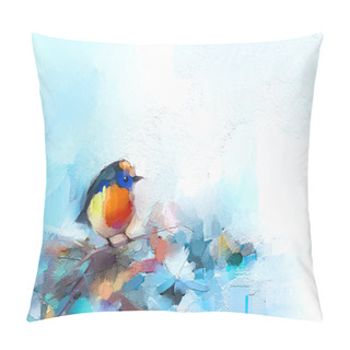 Personality  Abstract Colorful Oil, Acrylic Painting Of Bird And Spring Flower. Modern Art Paintings Brush Stroke On Canvas. Illustration Oil Painting, Animal And Floral For Background. Pillow Covers