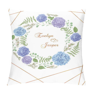 Personality  Wreath With Flowers And Leaves Background Golden Lines. Leaves,  Pillow Covers