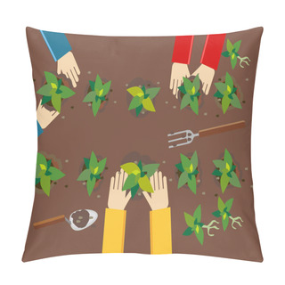 Personality  Planting Illustration. Flat Design Illustration Concepts For Working, Farming, Harvesting, Gardening, Architectural, Seeding, Cultivate, Go Green.  Pillow Covers