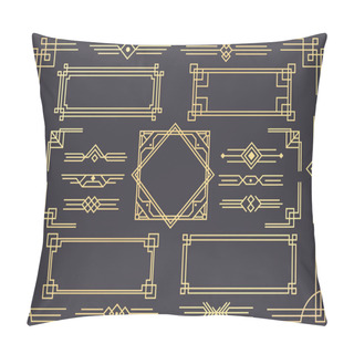 Personality  Art Deco Line Border. Modern Arabic Gold Frames, Decorative Lines Borders And Geometric Golden Label Frame Vector Design Elements Pillow Covers