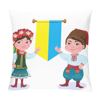 Personality  Ukrainians. The Man And The Woman Against A Flag. Pillow Covers