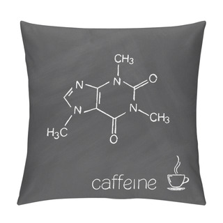 Personality  Caffeine Molecule And Cup Of Coffee Chalked On Blackboard Pillow Covers