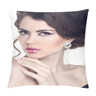 Personality  Fashion Beauty Woman Portrait. Manicure And Make-up. Hairstyle. Pillow Covers