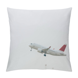 Personality  Commercial Jet Plane Taking Off With Cloudy Sky At Background Pillow Covers