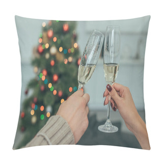 Personality  Cropped Shot Of Couple Clinking Glasses Of Champagne On Christmas At Home Pillow Covers