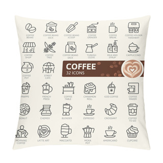 Personality  Coffee Maker, Coffee House, Coffee Shop Elements - Minimal Thin Line Web Icon Set. Outline Icons Collection. Simple Vector Illustration. Pillow Covers