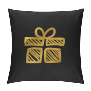 Personality  Birthday Giftbox Sketch Gold Plated Metalic Icon Or Logo Vector Pillow Covers