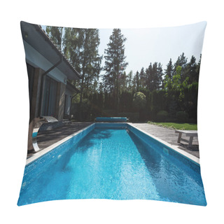 Personality  View Of Modern House With Blue Swimming Pool  Pillow Covers