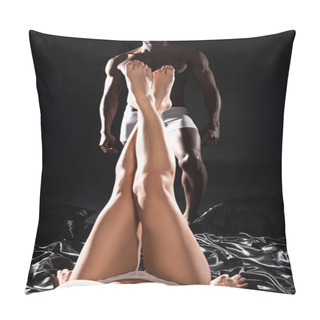 Personality  Legs Of Sexy Girlfriend And African American Man On Bed In Dark  Pillow Covers