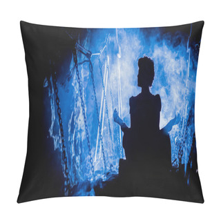 Personality  Silhouette Of A Mysterious Witch On The Suspension Bridge With Clouds Of Smoke Around Her. Pillow Covers