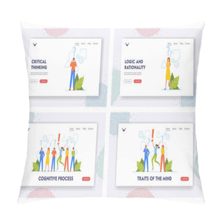 Personality  Cognitive Process, Critical Thinking Landing Page Template. Business Characters Men Women Making Decision, Psychological Type Of Reflection. People Searching Idea Concept . Cartoon Vector Illustration Pillow Covers