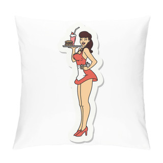 Personality  Sticker Of Tattoo In Traditional Style Of A Pinup Waitress Girl Pillow Covers