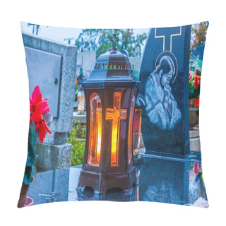 Personality  Graves On Catholic Cemetery. All Saints Day / All Hallows / 1st November. Pillow Covers