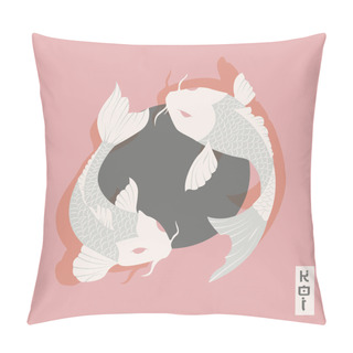 Personality  Two Carp Koi Fish Swimming Around Sun, Traditional Japanese Style Pillow Covers