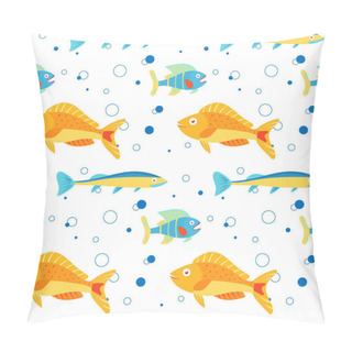 Personality  Multicolor Marine Life Background, Marine Animals For Children's Textiles And Various Marine Designs. Colorful Seamless Pattern With Sea Fish Of Different Colors. Pillow Covers
