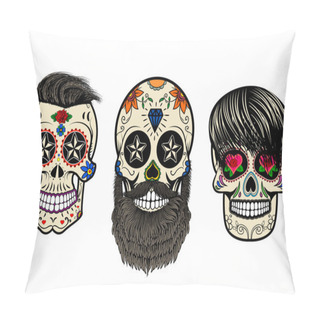 Personality  Bearded Skulls. Vector Illustration. Pillow Covers