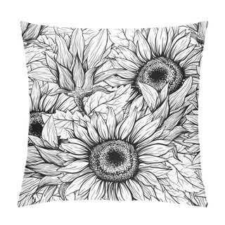 Personality  Sunflowers Seamless Engraved Ink Pen Pattern Pillow Covers