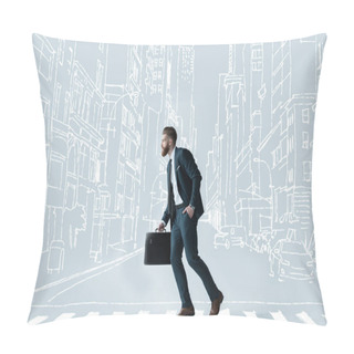 Personality  Handsome Businessman With Briefcase Pillow Covers