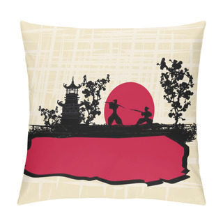 Personality   Old Paper With Silhouette Samurai  Pillow Covers