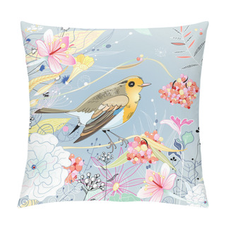 Personality  Floral Background With A Bird Pillow Covers