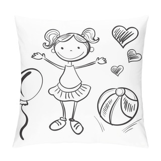 Personality  Hand Drawn Girl With Toys Pillow Covers