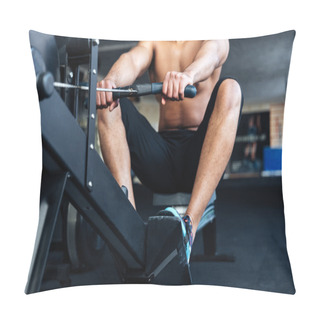 Personality  Muscular Fitness Man Using Rowing Machine  Pillow Covers