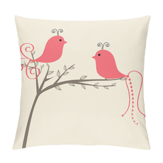 Personality  Abstract Birds Couple. Birds Couple In Love Vintage Vector Illustration. Pillow Covers