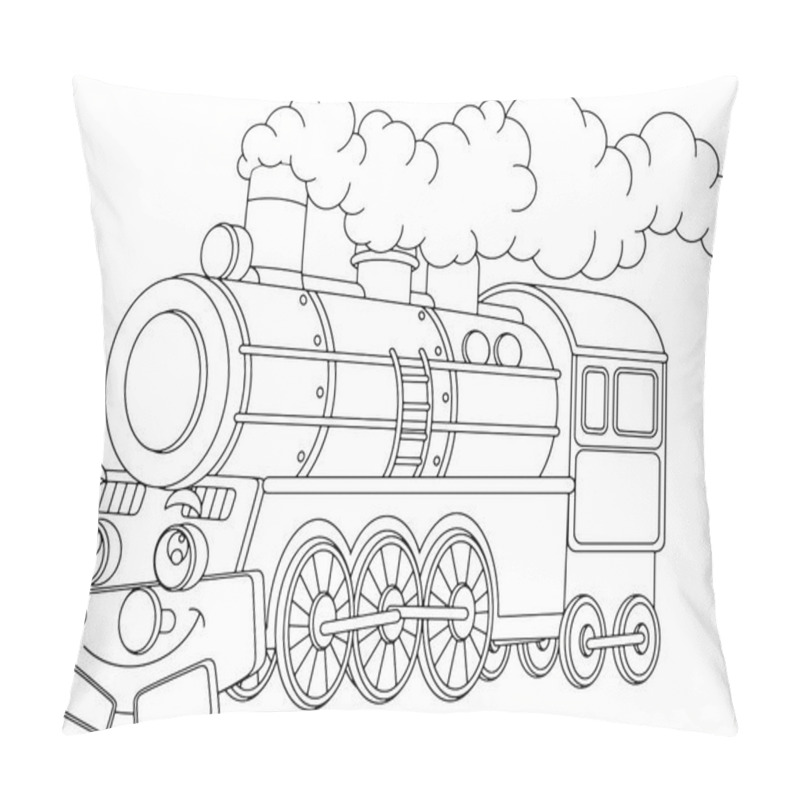 Personality  Cartoon Funny Looking Steam Train - Isolated Vector - Illustration For Children Pillow Covers