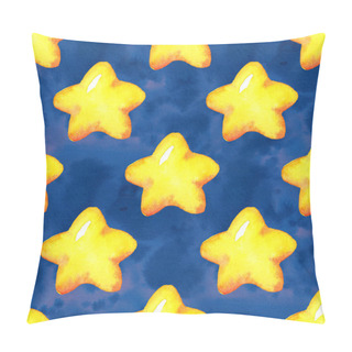Personality  Seamless Pattern With Cartoon Yellow Stars On Blue Background Like As Night Sky. Pillow Covers
