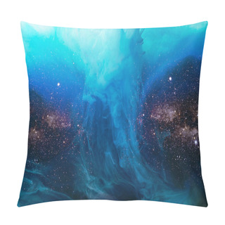 Personality  Full Frame Image Of Mixing Blue Paint Splashes In Water With Universe Background Pillow Covers