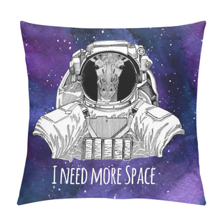 Personality  Animal Astronaut Camelopard, Giraffe Wearing Space Suit Galaxy Space Background With Stars And Nebula Watercolor Galaxy Background Pillow Covers