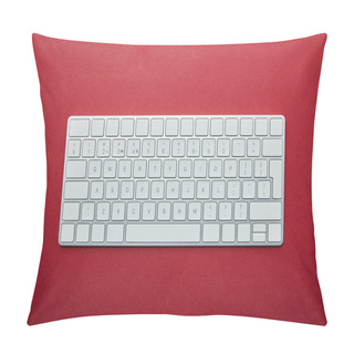 Personality  Top View Of Computer Keyboard On Red Background  Pillow Covers