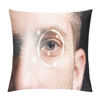 Personality  Close Up View Of Human Eye With Data Illustration, Robotic Concept Pillow Covers