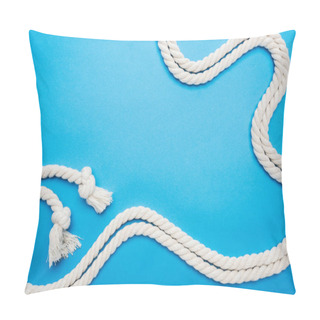 Personality  Long White Waved Ropes With Knots Isolated On Blue Pillow Covers