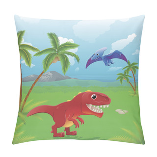 Personality  Cartoon Dinosaurs Scene. Pillow Covers