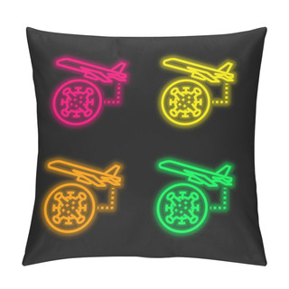 Personality  Air Plane Four Color Glowing Neon Vector Icon Pillow Covers