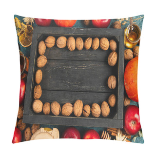 Personality  Colorful Thanksgiving Backdrop With Walnuts On Black Wooden Tray Surrounded By Fall Harvest Objects Pillow Covers