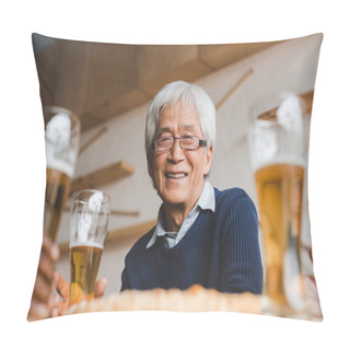 Personality  Senior Asian Man In Bar With Friends Pillow Covers
