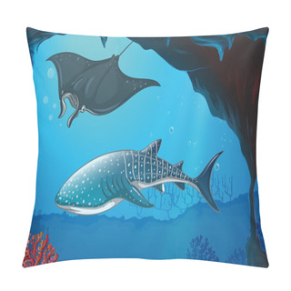 Personality  Shark And Stingray Swimming Underwater Pillow Covers
