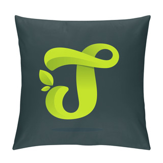 Personality  T Letter Logo With Green Leaves. Pillow Covers