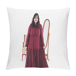 Personality  Attractive South Asian Woman In Deep Red Gown Dress Posed At Stu Pillow Covers